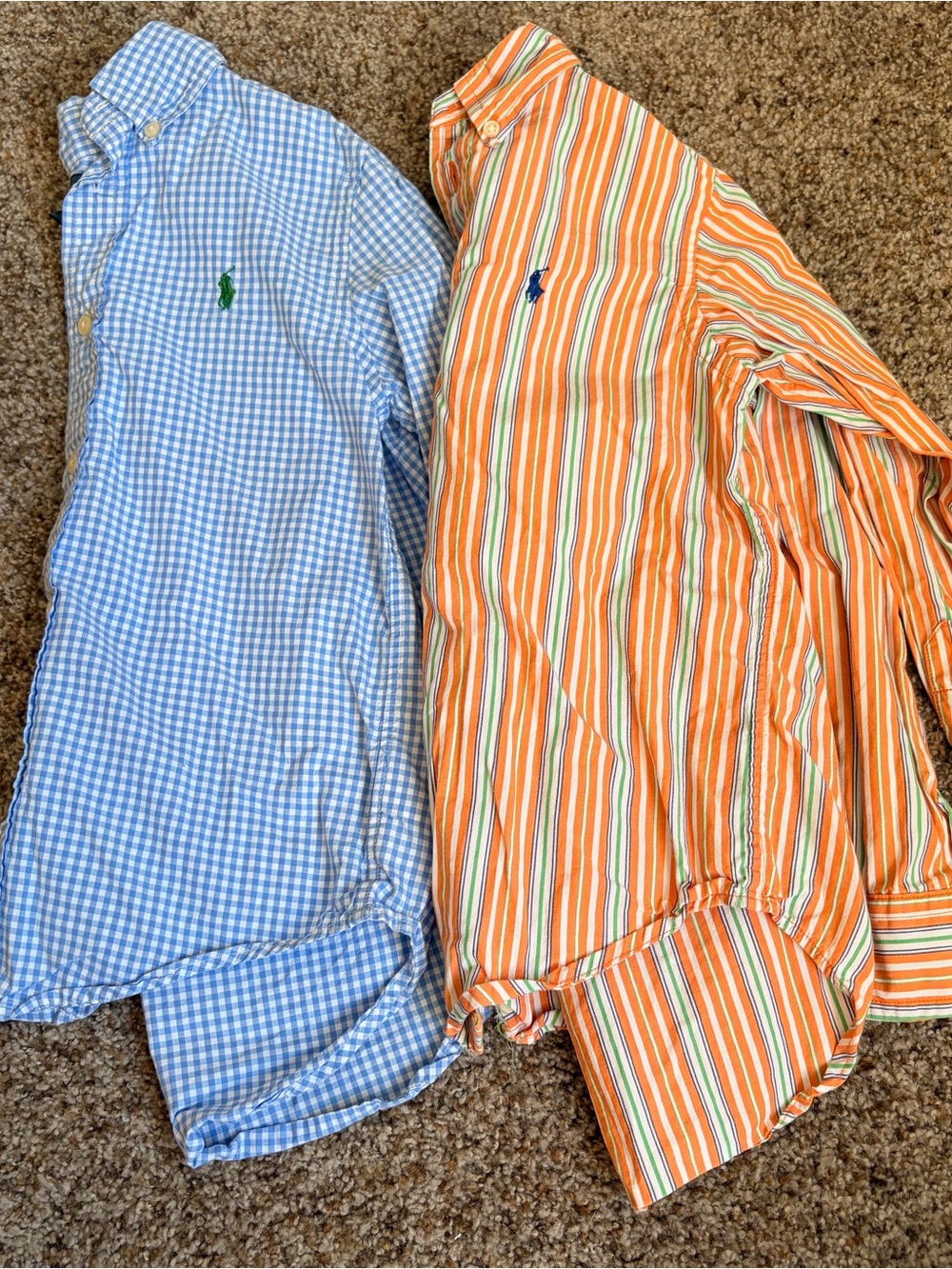 Ralph Lauren Kids Orange Multi-Stripe & Light Blue Gingham Button-Down Shirts